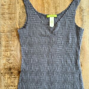 Sigrid Olsen Grey Crinkle Plisse Tank Top - Size Medium - Y2K Popcorn Texture